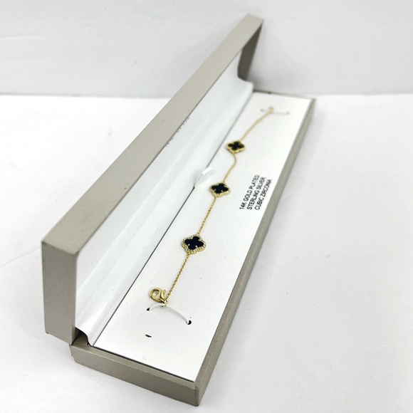 RACHEL ZOE, CLOVER STERLING SILVER BRACELET, 3 GOLD/BLACK CLOVER,CUBIC ZIRCONIA - Picture 4 of 17